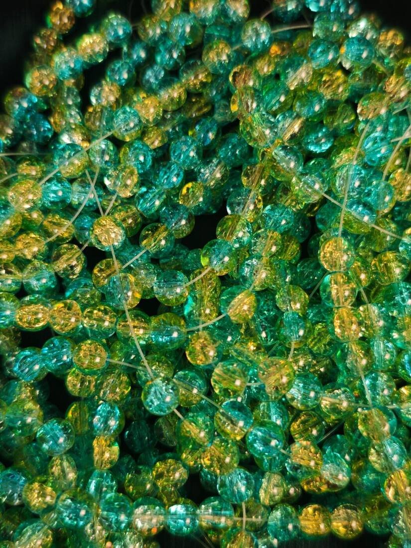 8 mm Crack Teal Gold Beads