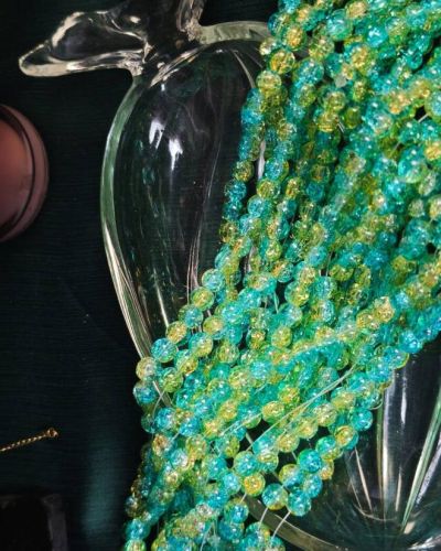 8 mm Crack Teal Gold Beads