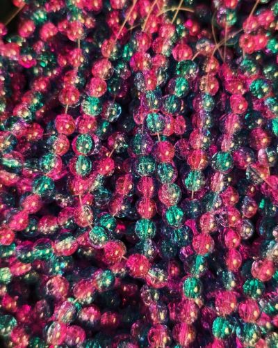 8 mm Crack Pink Teal Beads