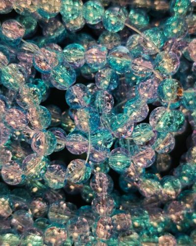 8 mm Crack Teal Lilac Beads