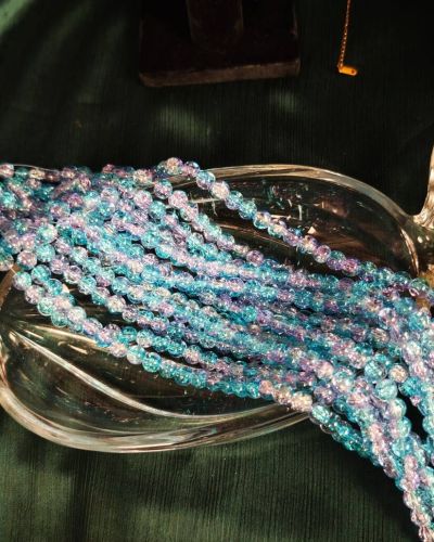 8 mm Crack Teal Lilac Beads