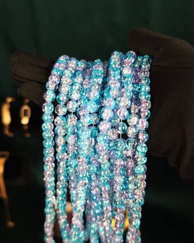 8 mm Crack Teal Lilac Beads