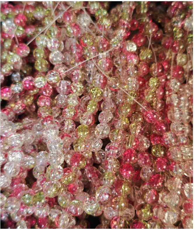 Pink Green and White Crack Beads