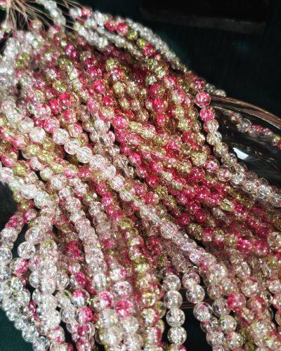 Pink Green and White Crack Beads