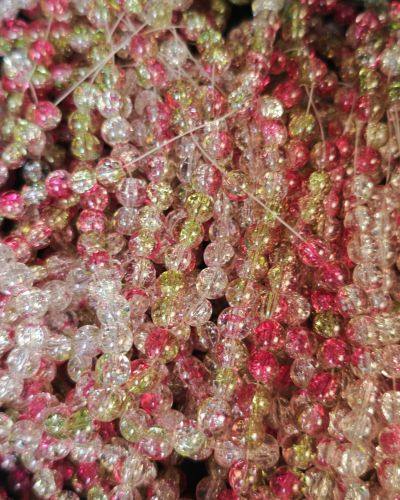 Pink Green and White Crack Beads