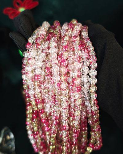 Pink Green and White Crack Beads
