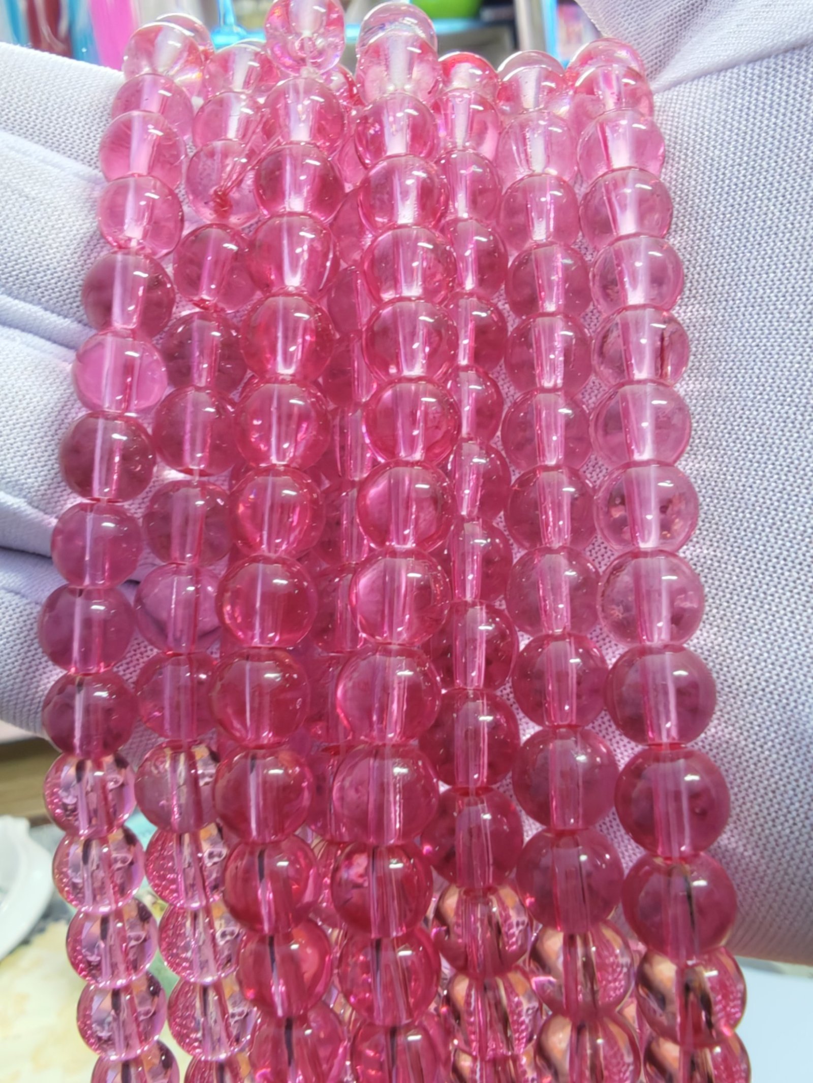 Cherry Pink Holographic Beads