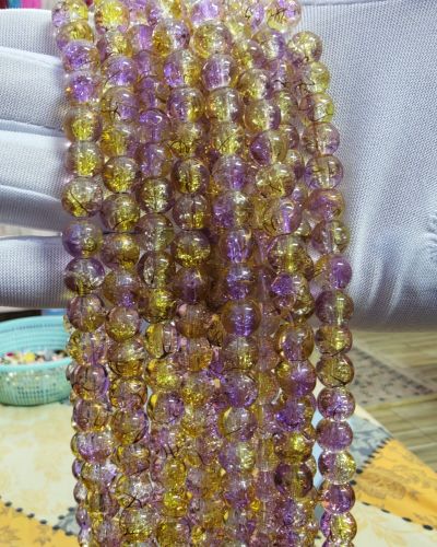 8 mm Crack Golden Purple Beads