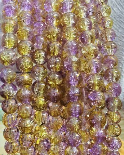 8 mm Crack Golden Purple Beads
