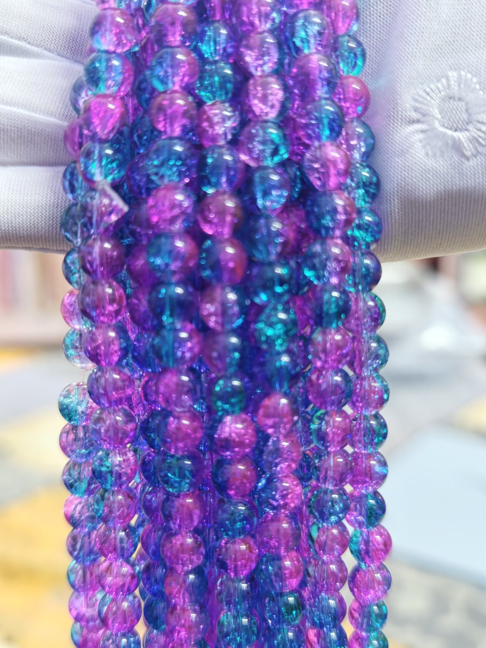 8 mm Crack Pink Blue Beads