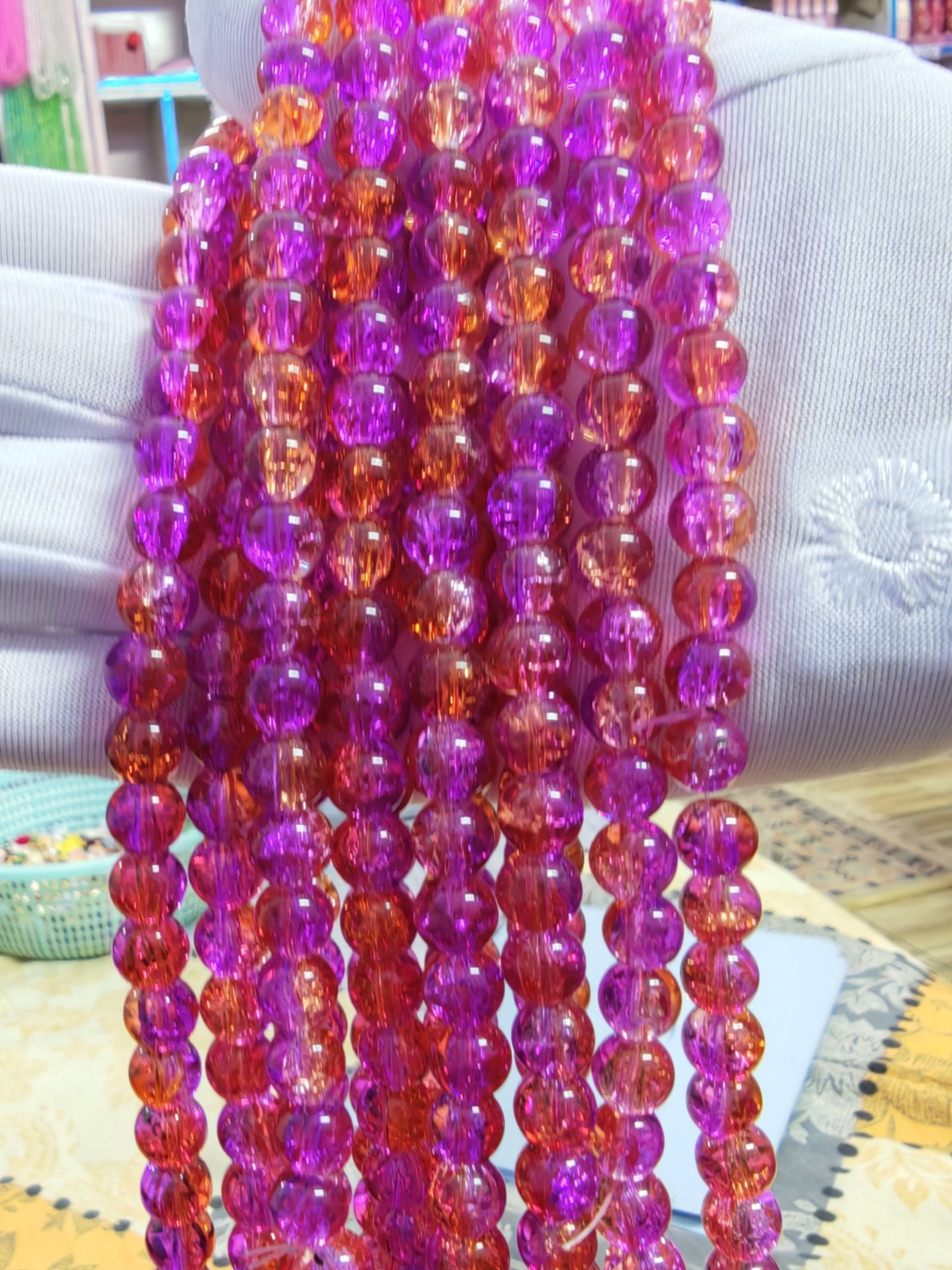 8 mm Crack Orange Purple Pink Beads