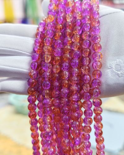 8 mm Crack Orange Purple Pink Beads