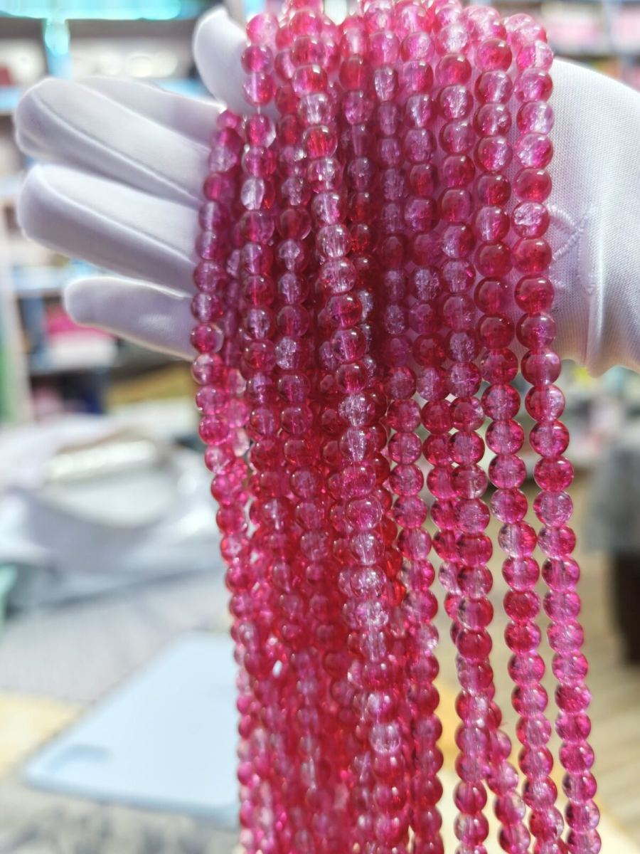 8 mm Crack Red White Pink Beads