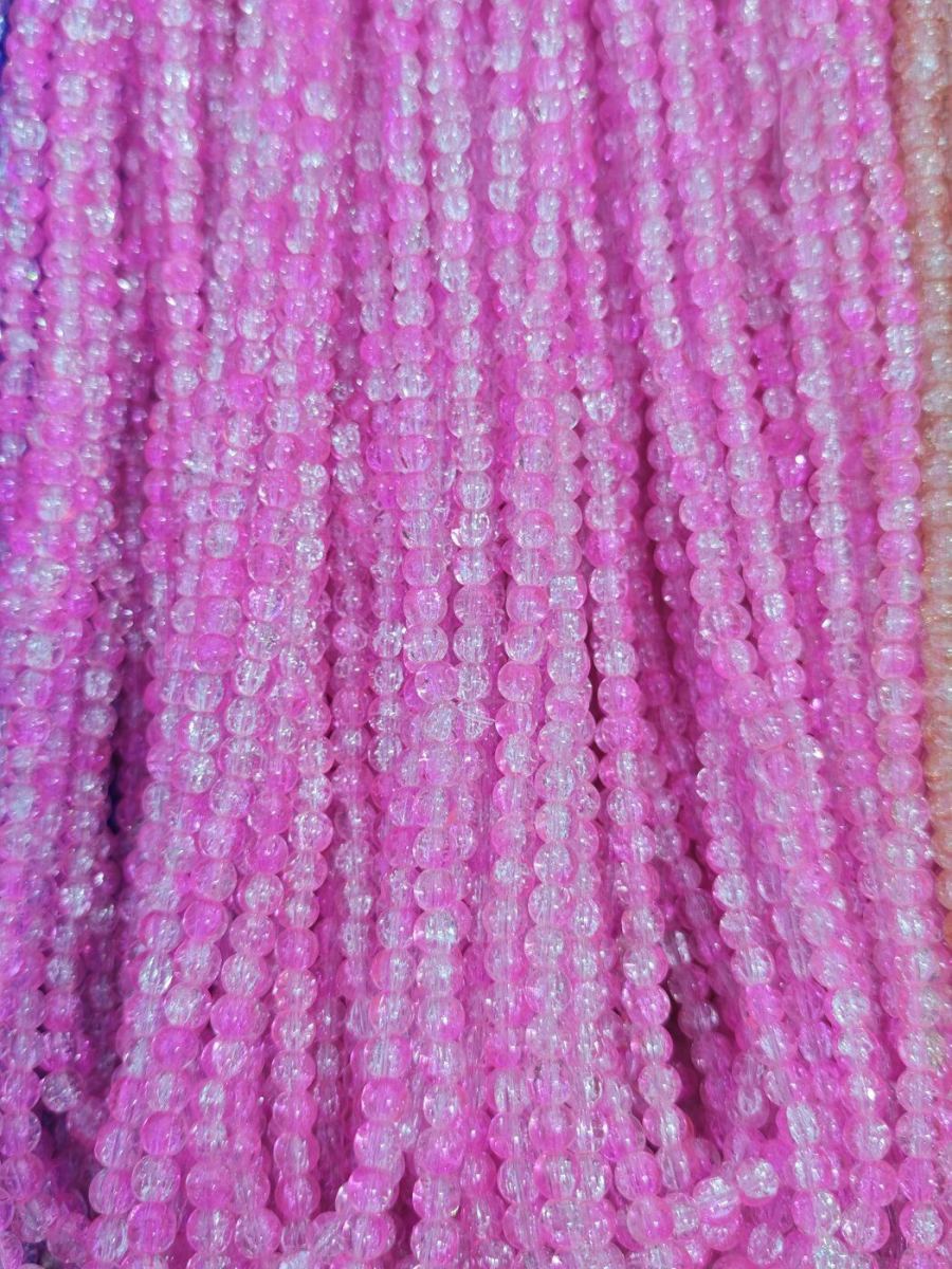 8 mm Crack Hot Pink & White Beads