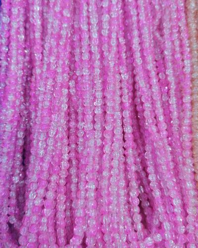 8 mm Crack Hot Pink & White Beads