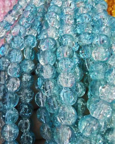 8 mm Crack Aqua Blue Beads