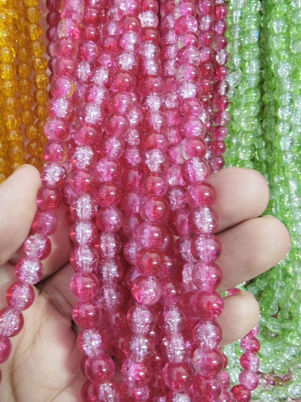 8 mm Crack Dark Pink & White Beads