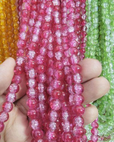 8 mm Crack Dark Pink & White Beads