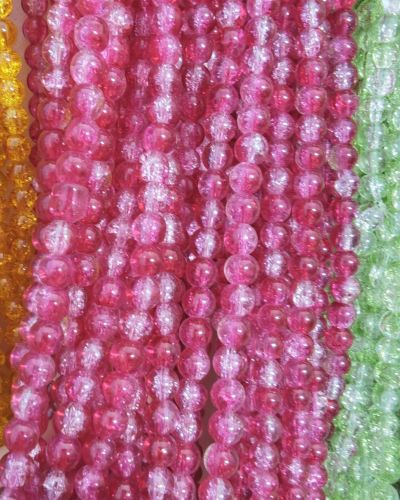 8 mm Crack Dark Pink & White Beads
