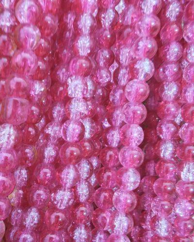 8 mm Crack Dark Pink & White Beads