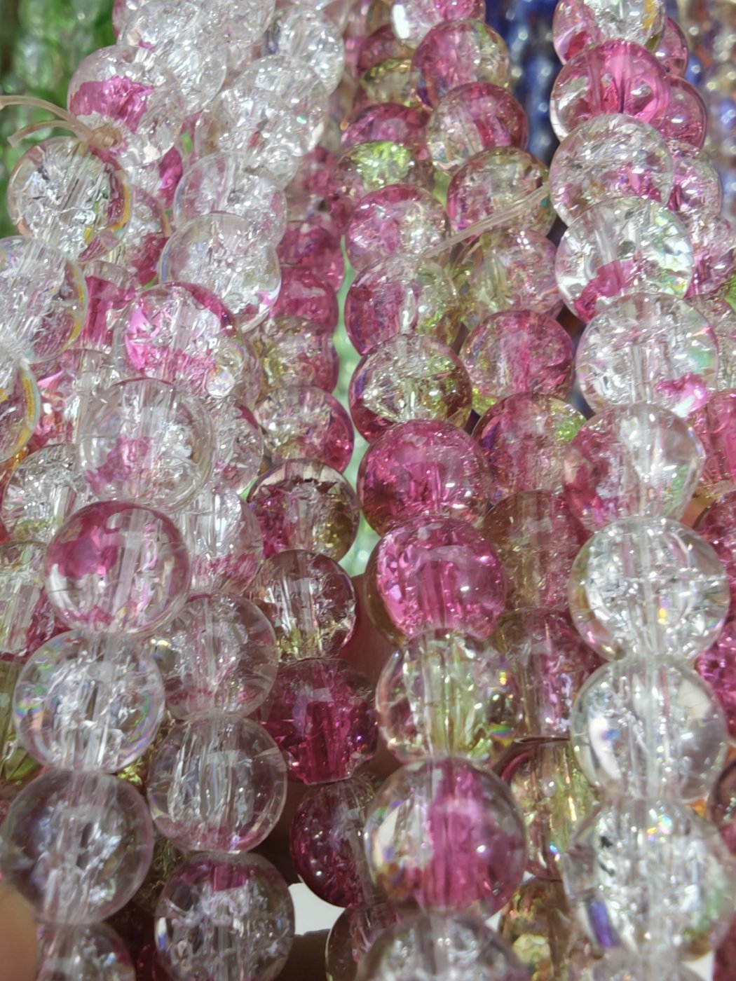 8 mm Crack Pink, White & Green Mix Beads