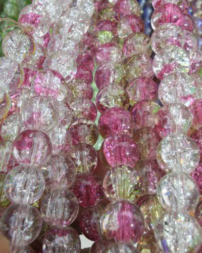8 mm Crack Pink, White & Green Mix Beads