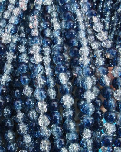 8 mm Crack Navy Blue & White Beads