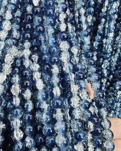 8 mm Crack Navy Blue & White Beads