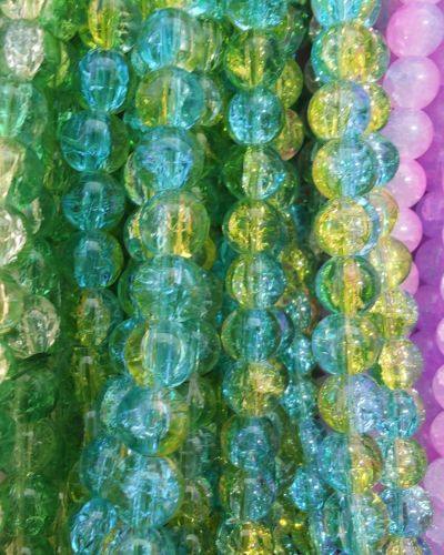 8 mm Crack Aqua & Yellow Beads