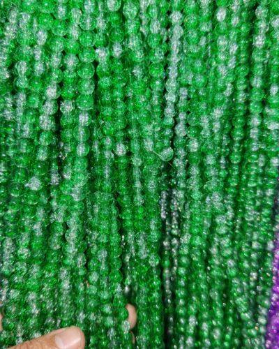 8 mm Crack Green & White Beads