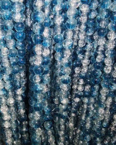 8 mm Crack Teal Blue & White Beads