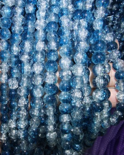 8 mm Crack Teal Blue & White Beads