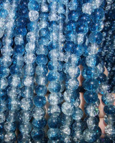 8 mm Crack Teal Blue & White Beads
