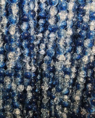 8 mm Crack Sapphire Blue & White Beads