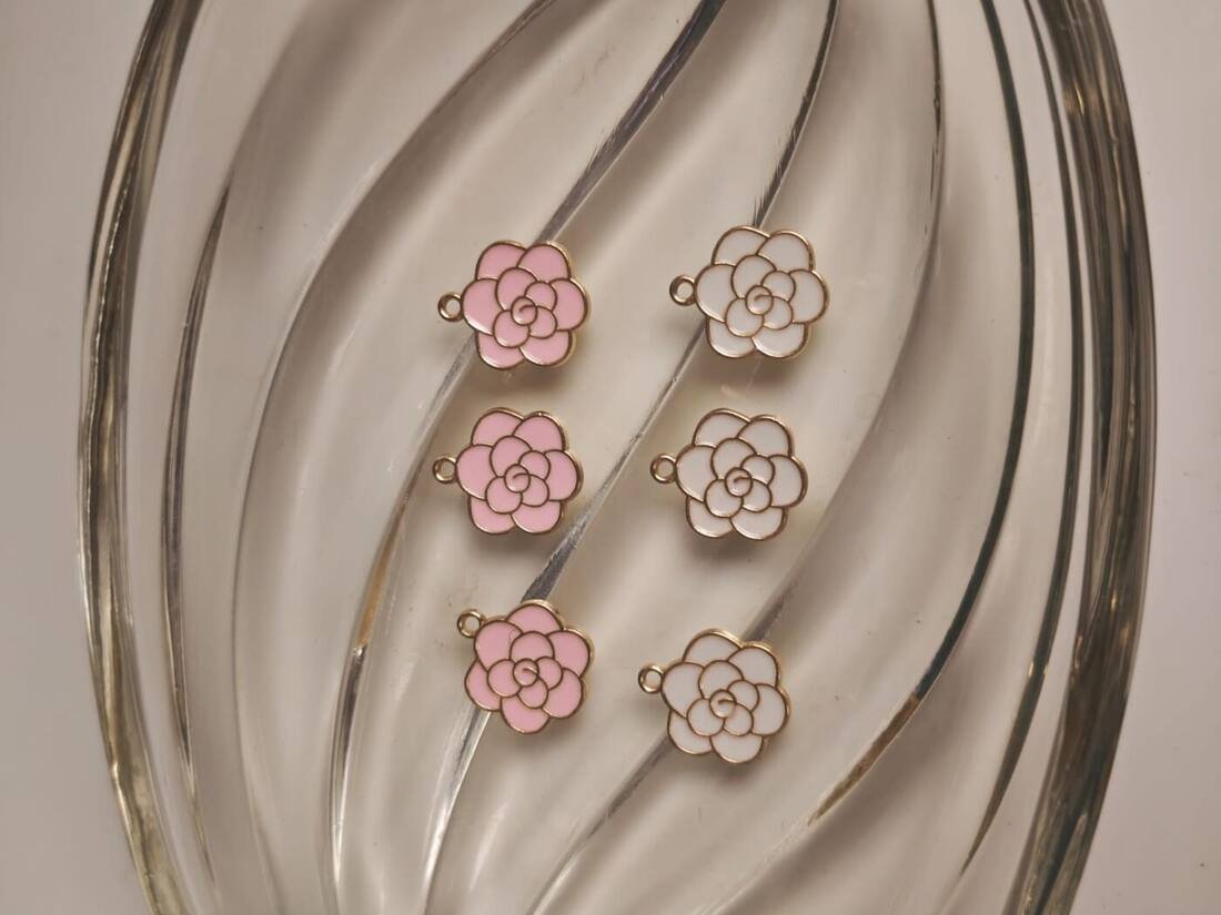 Pink & White Camellia Charms Mixed