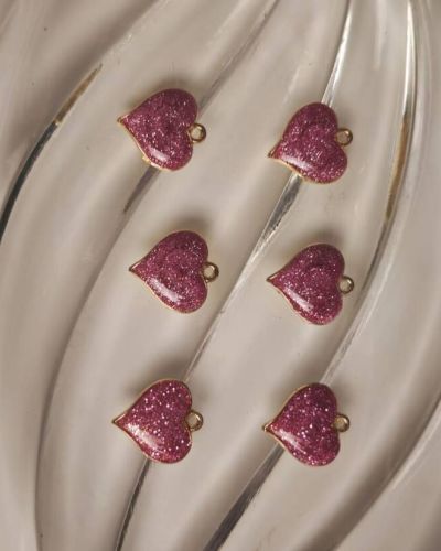 Glitter Fuchsia Heart Charms