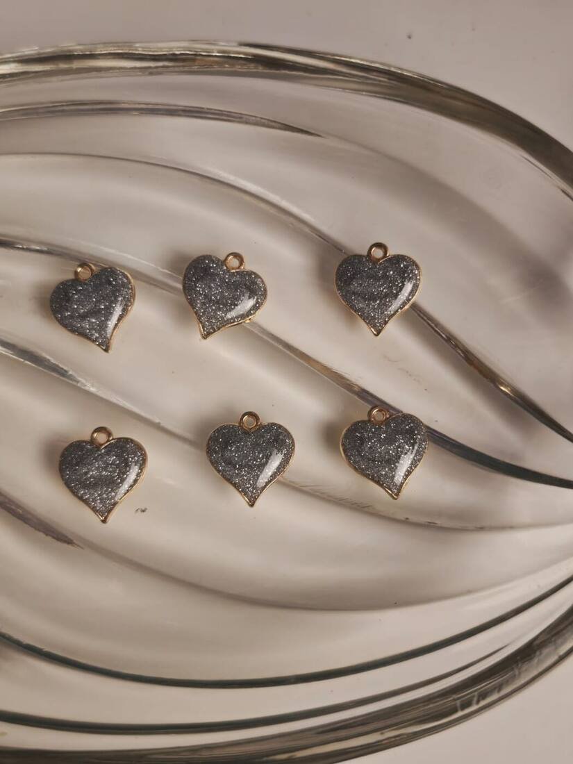 Gray Glitter Heart Charms